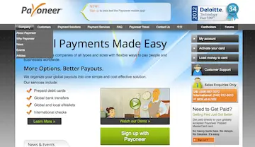 Payoneer landing page