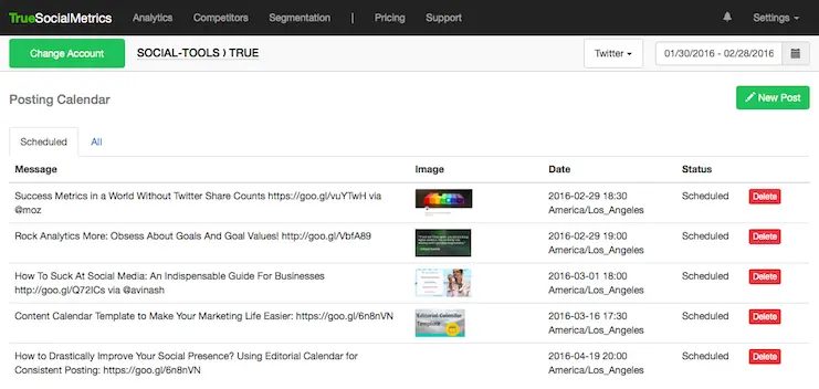 post and schedule tweets with TrueSocialMetrics