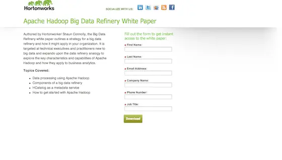 HortonWorks landing page