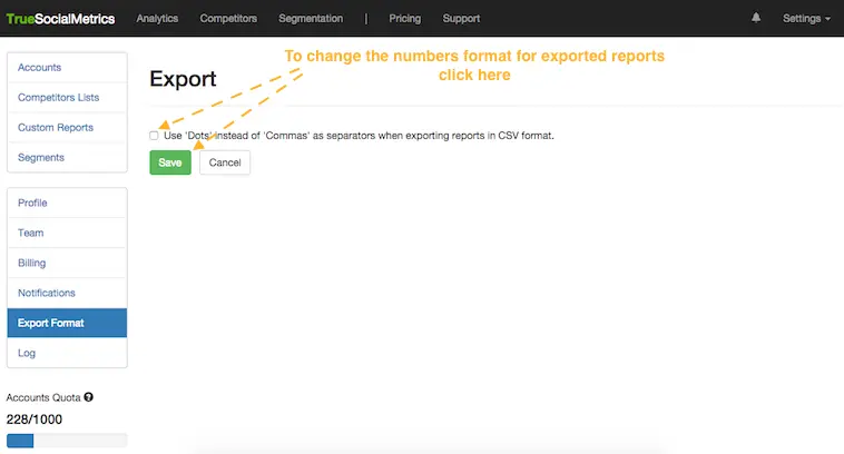 exporting format settings