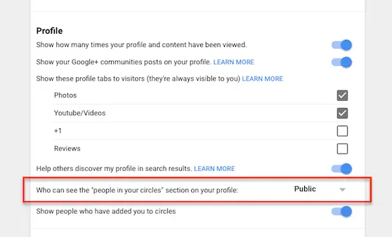 Google Plus account Settings